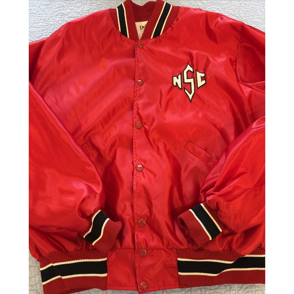 Delong NC State Wolfpack Size XL Red Satin Varsity Jacket Vintage